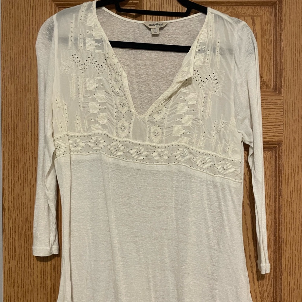 Lucky Brand white beaded top size XL